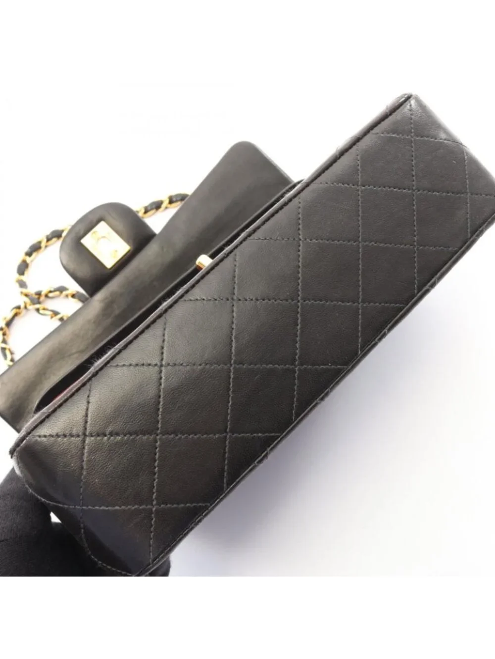 Chanel Shoulder Bag Quilted Double Flap Black Lambskin Chain